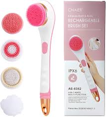 CNAIER Bath and Body Scrub Electric Brush Set - Rechargeable 4 in 1 (Random Color)