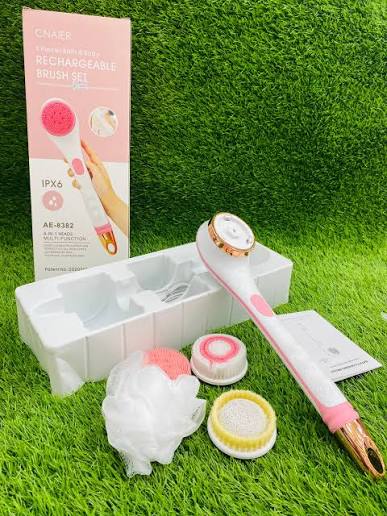 CNAIER Bath and Body Scrub Electric Brush Set - Rechargeable 4 in 1 (Random Color)