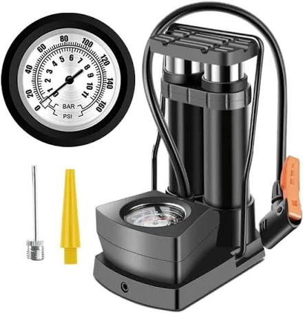 Double Barrel Bike Floor Foot Pump – Fast, Powerful & Accurate Inflation