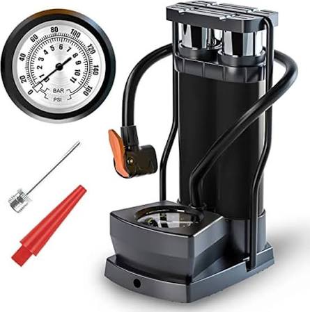 Double Barrel Bike Floor Foot Pump – Fast, Powerful & Accurate Inflation