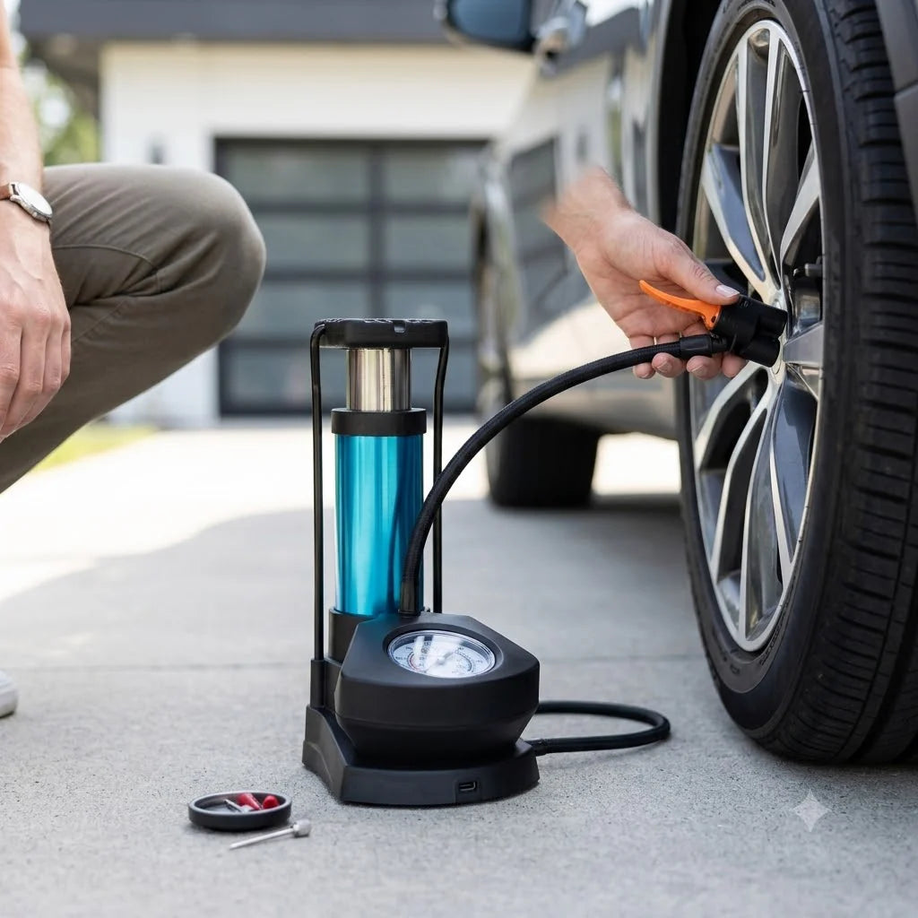 Foot And Hand Air Pump With Air Pressure Gauge – Fast Portable Car Bike And Cycle Inflator For Tires Balls And Inflatables