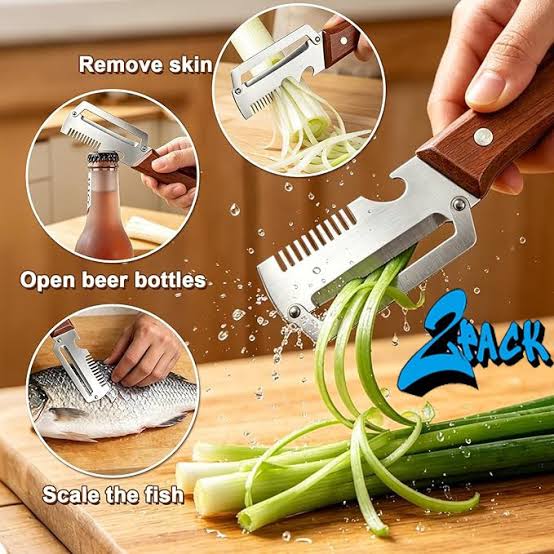 Multi-Functional Vegetable Peeler, 3-in-1 Ultra Sharp Stainless Steel Vegetable Cutter, Fruit Shredder and Beer Bottle Opener, Ergonomic Kitchen Tool for Slicing and Shredding