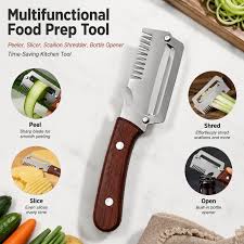 Multi-Functional Vegetable Peeler, 3-in-1 Ultra Sharp Stainless Steel Vegetable Cutter, Fruit Shredder and Beer Bottle Opener, Ergonomic Kitchen Tool for Slicing and Shredding
