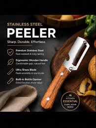 Multi-Functional Vegetable Peeler, 3-in-1 Ultra Sharp Stainless Steel Vegetable Cutter, Fruit Shredder and Beer Bottle Opener, Ergonomic Kitchen Tool for Slicing and Shredding