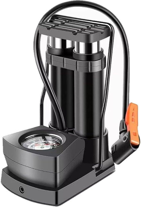 Double Barrel Bike Floor Foot Pump – Fast, Powerful & Accurate Inflation