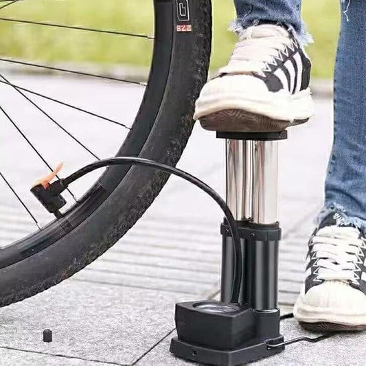 Double Barrel Bike Floor Foot Pump – Fast, Powerful & Accurate Inflation