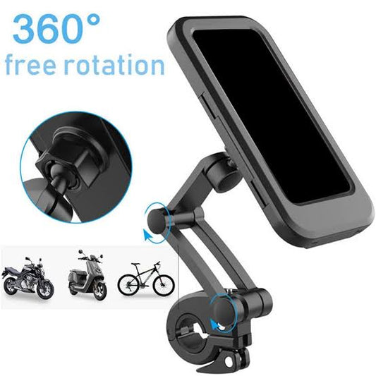Waterproof Bike Phone Mount - 360° Rotatable Motorcycle & Bicycle Mobile Holder - Adjustable Touch Screen Handlebar Phone Support for All Bikes